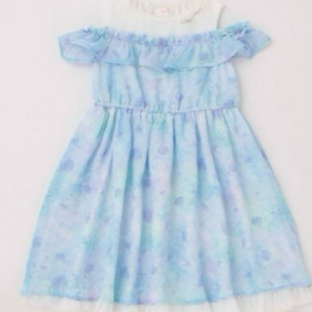 メゾピアノ シェル柄シフォン　肩開きワンピース　140