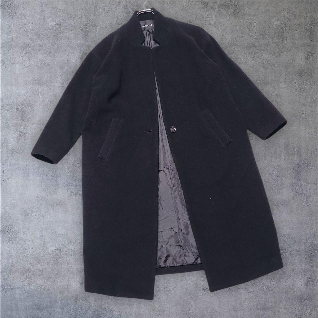 美品mizuiro indウールブレンド 黒チェスターコート スタンドカラー