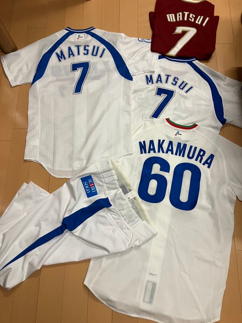 松井稼頭央　中村剛也　埼玉西武ライオンズ　実使用　楽天イーグルス　ユニフォーム