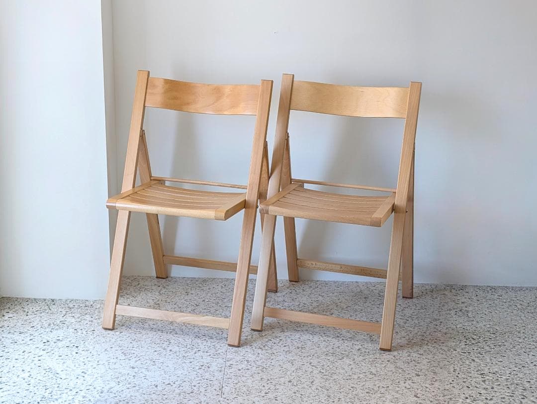 90s ビンテージ 無印 イタリア製 ブナ材 折りたたみチェア 2脚セット 美品