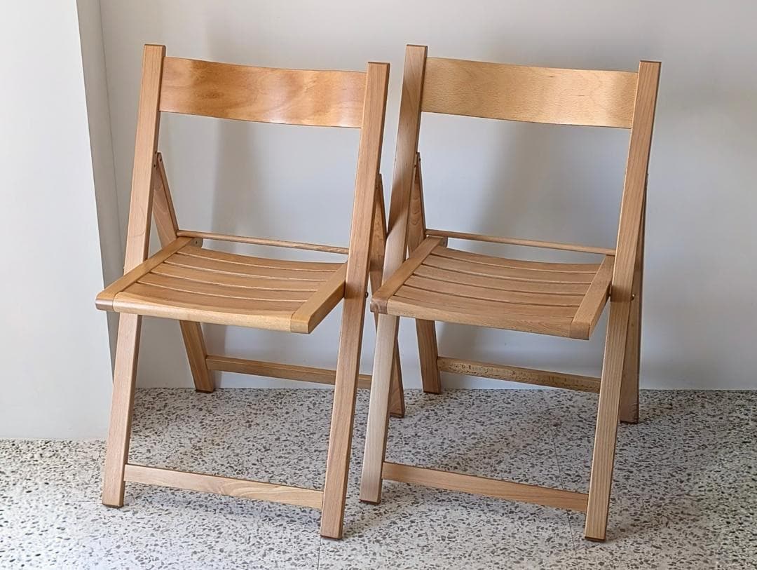 90s ビンテージ 無印 イタリア製 ブナ材 折りたたみチェア 2脚セット 美品
