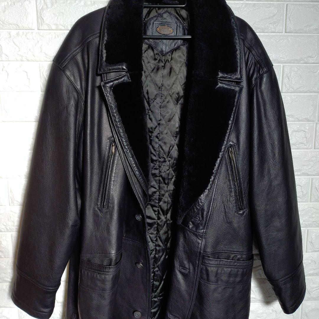 ムッシュパリ ラム レザー 羊革 キルティング ムートン コート ブラック XL