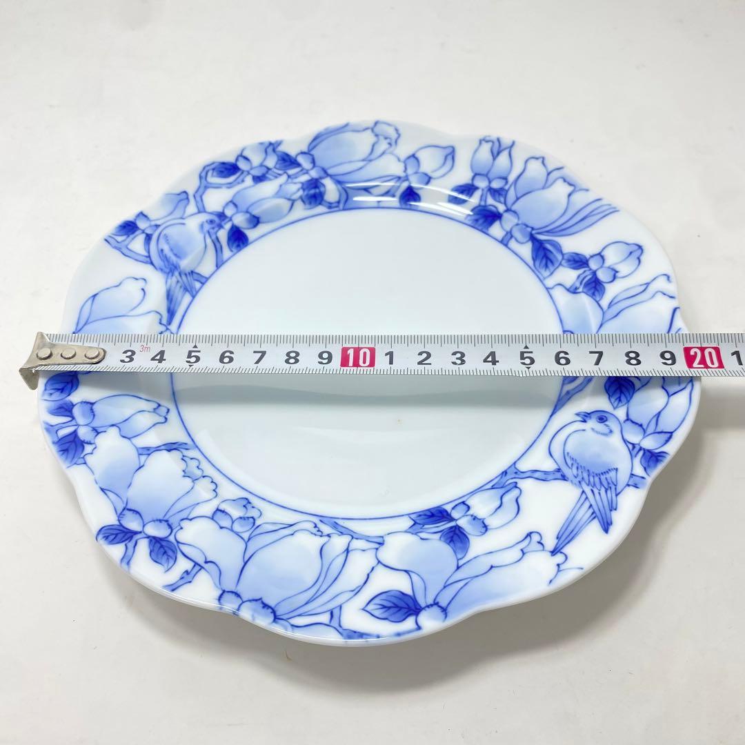 【未使用品】深川製 染付 木蓮 ケーキ皿 直径 約20cm 宮内庁御用達