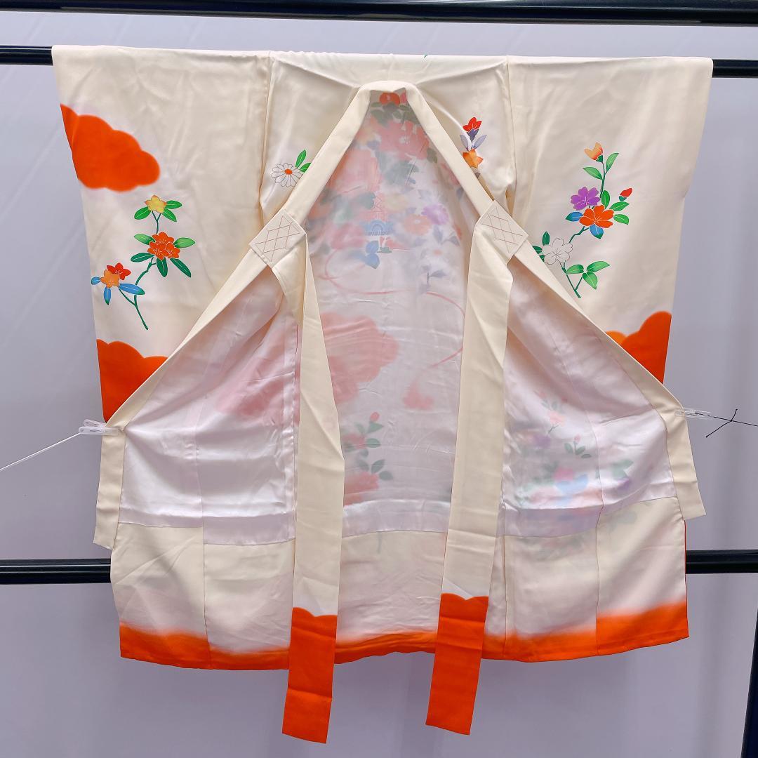 ★3962★ 子供着物 一つ身 単品 女の子 七五三 3才 朱色 花柄