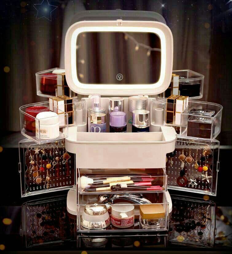 化粧品収納ケース  防塵収納ケース  鏡付きアクセサリーの一体型棚382