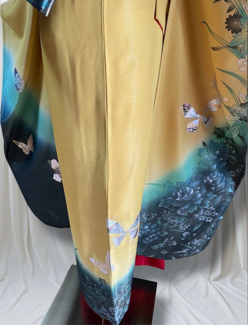 山本寛斎 ファーショール付き イエローグリーン 振袖 フルセット