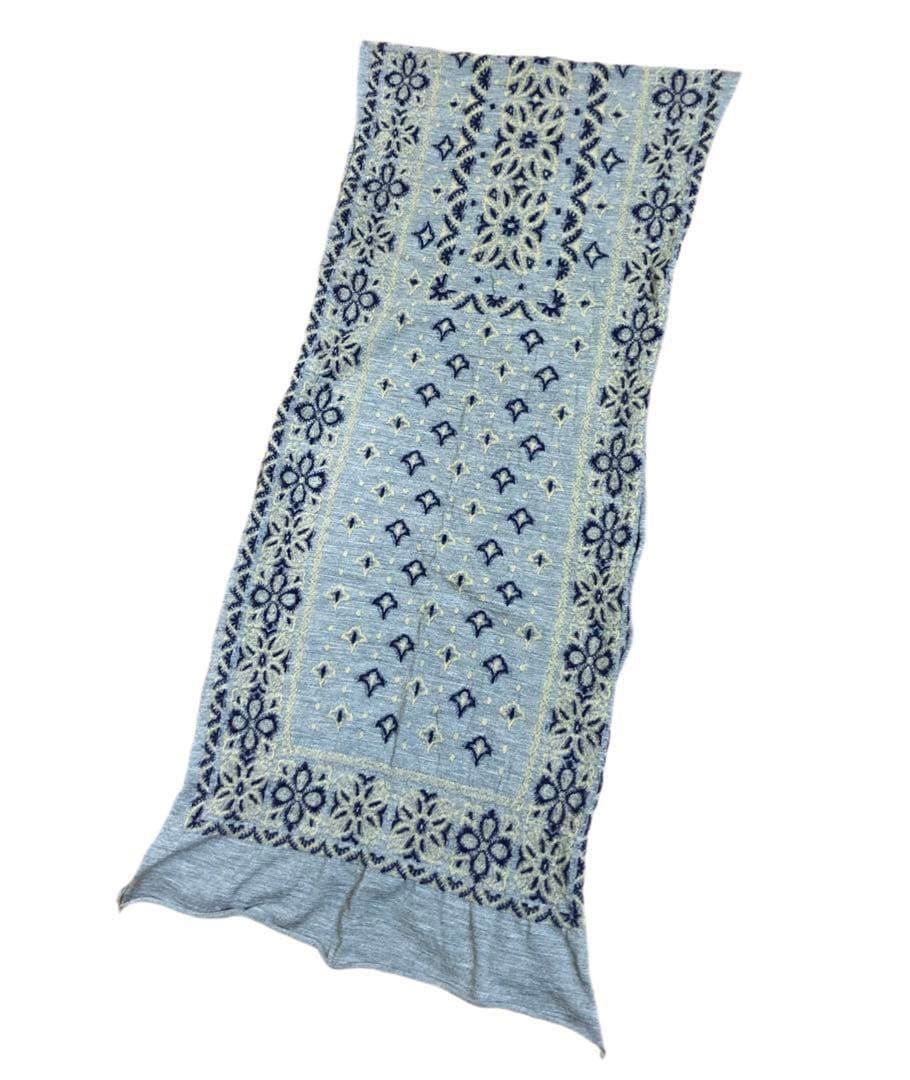 KAPITALウール 縮絨 バンダナ柄マフラー 大判ストール 水色