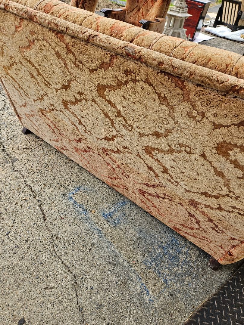 ヴィンテージ モケット 3人掛けソファ ベロア 総柄 長椅子 レトロ