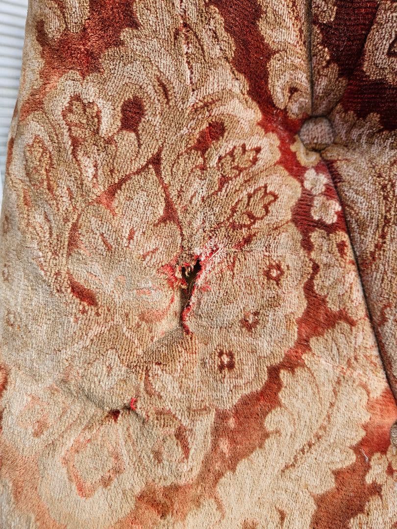 ヴィンテージ モケット 3人掛けソファ ベロア 総柄 長椅子 レトロ