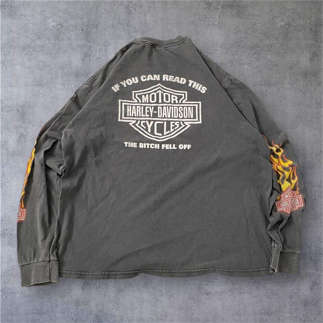 ハーレーダビッドソン　ロンT 長袖　フレイム　90s 00s USA製 フェード