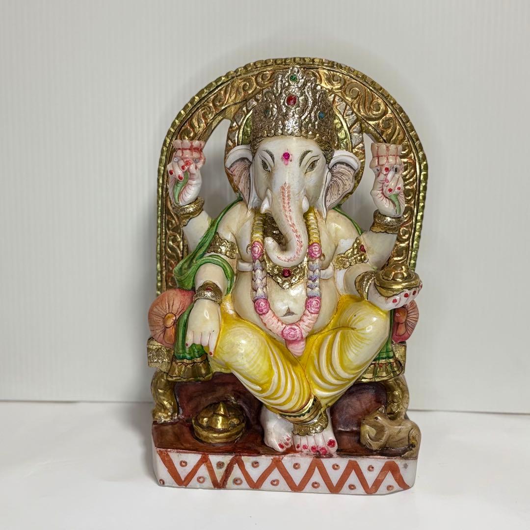 ハンドメイド 「夢をかなえるゾウ」Lucky 幸運をもたらす大理石ガネーシャ彫刻