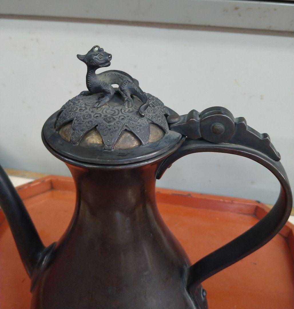 室町時代古赤銅鍍金獣蓋酒注瓶 R130春