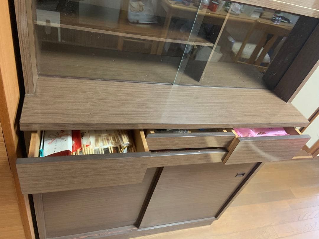 水屋　キッチンキャビネット　昭和レトロ　レトロ型板ガラス　アンティーク