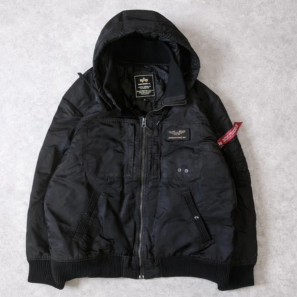 即完売サイズ ALPHA フード付フライトジャケット MA1 黒 3L