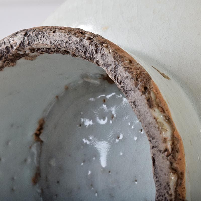 朝鮮美術　李朝　白磁　双耳香炉　唐木蓋付　U　R8373