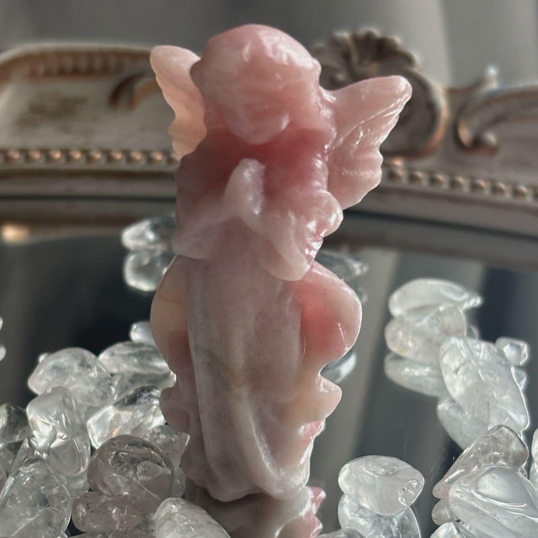 商談中♡♡ピンクオパール カービング天使の置物