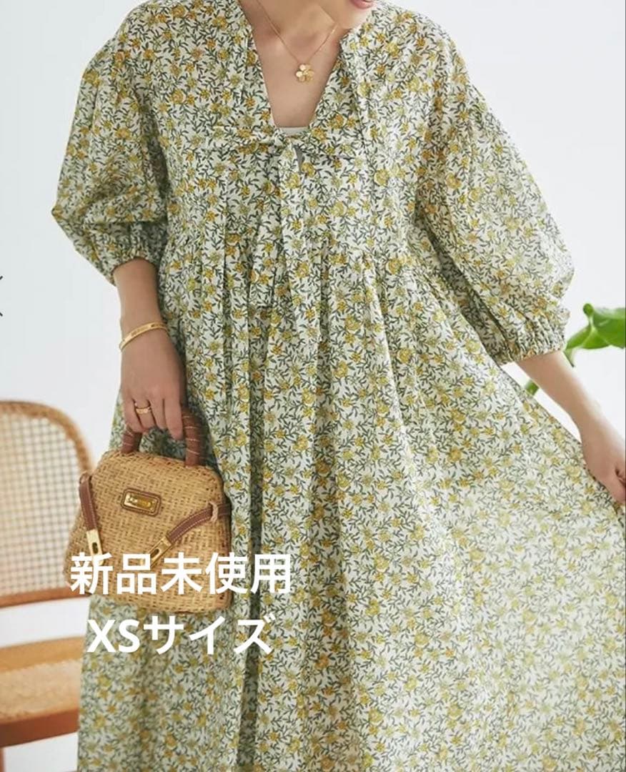 セブンテン　フィオリーナプリントワンピース　イエロー　XSサイズ