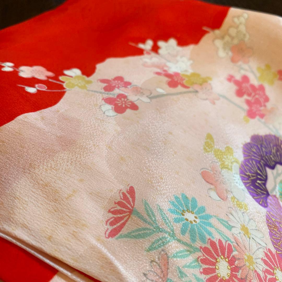 アンティーク 七五三 一つ身 三歳 着物 作り帯 他 フルセット 正絹 牡丹 赤
