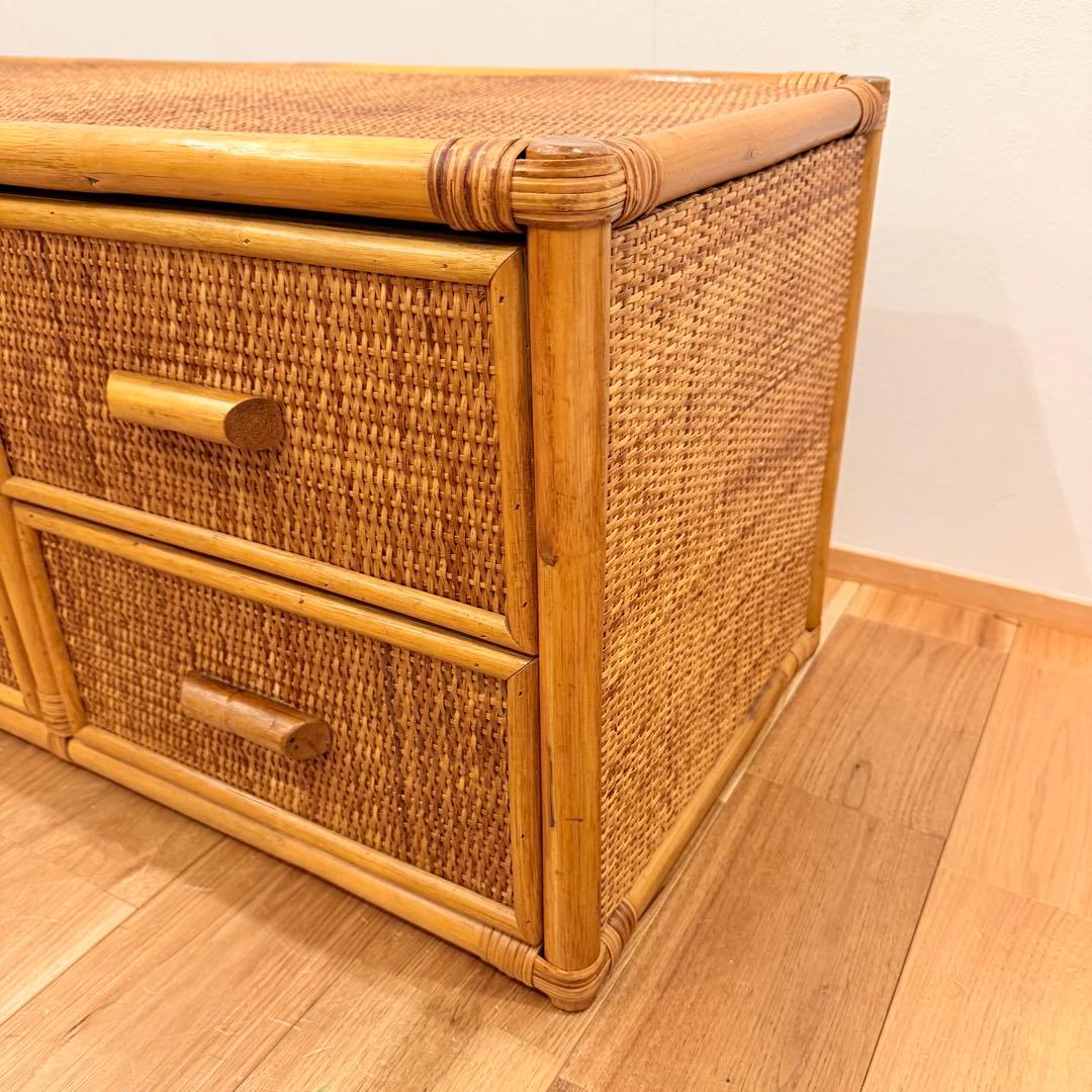 【アンティーク】籐 ラタン サイドボード チェスト ローボード 6杯 古民家