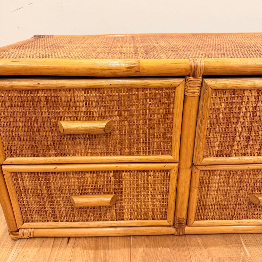 【アンティーク】籐 ラタン サイドボード チェスト ローボード 6杯 古民家