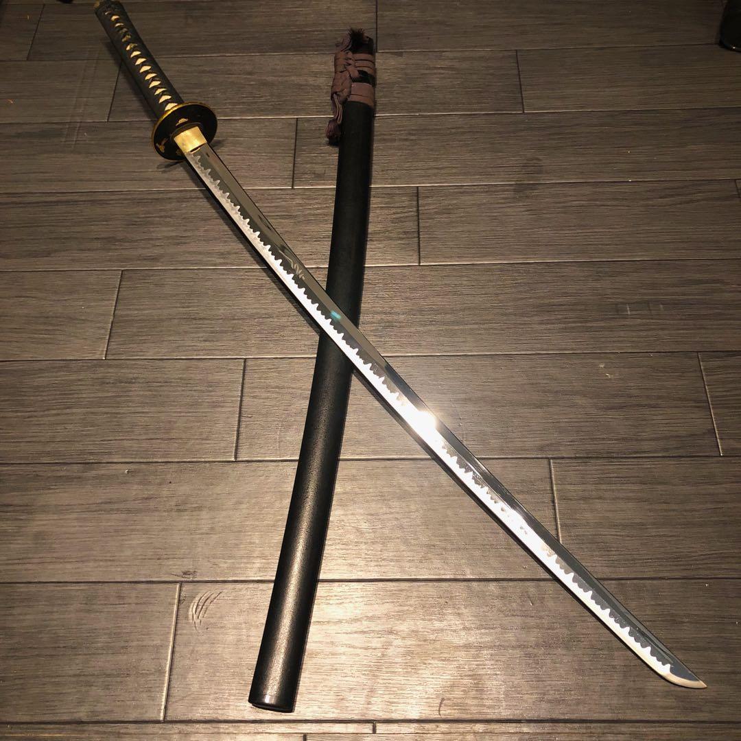 高級模造刀 昇竜彫刻　全長104cm 緑金拵え