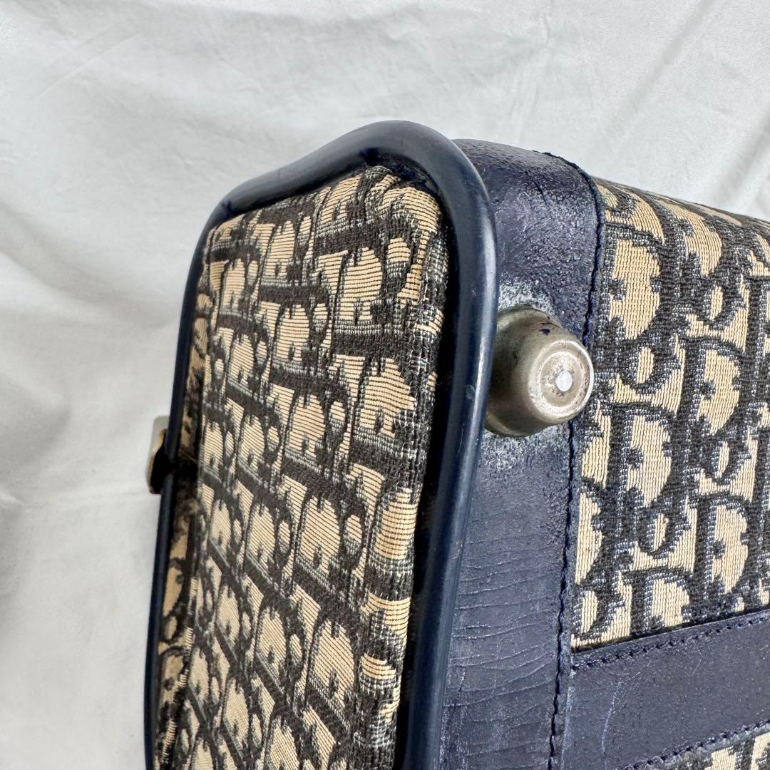 Dior ビンテージボストンバッグ ネイビー がま口ハンドバッグトロッター柄