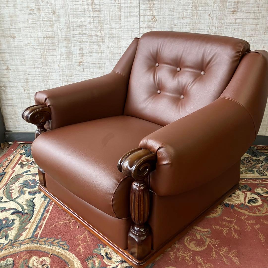 ② 昭和レトロ オールドカリモク レザーソファー 1人掛けソファー ロビーチェア