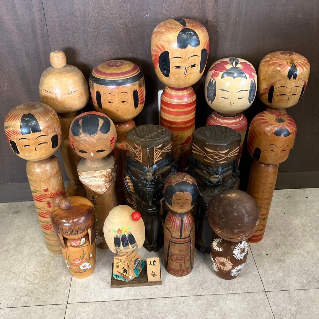 D-3 昭和レトロ 木製 こけし 小芥子 ニポポ 14体セット まとめ売り