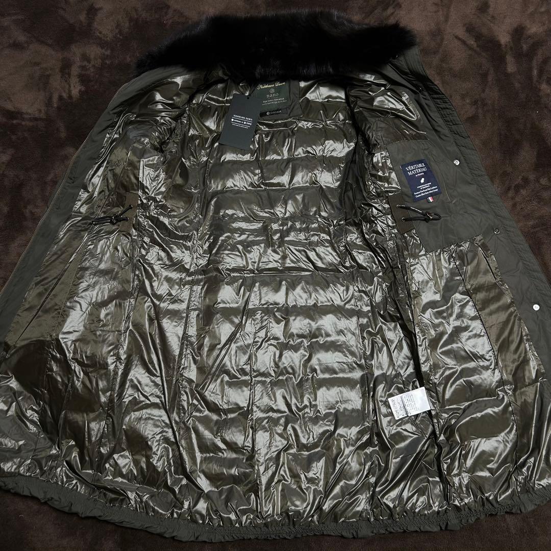 タグ付き未使用級　西川ダウン　フォックスファースタンドベルテッドダウン　カーキS