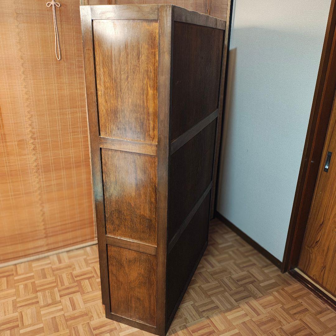 ガラス扉　本棚　食器棚　木製棚　モールガラス　昭和レトロ