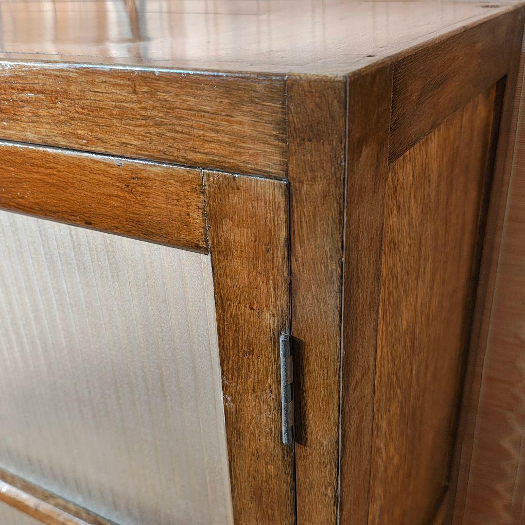 ガラス扉　本棚　食器棚　木製棚　モールガラス　昭和レトロ