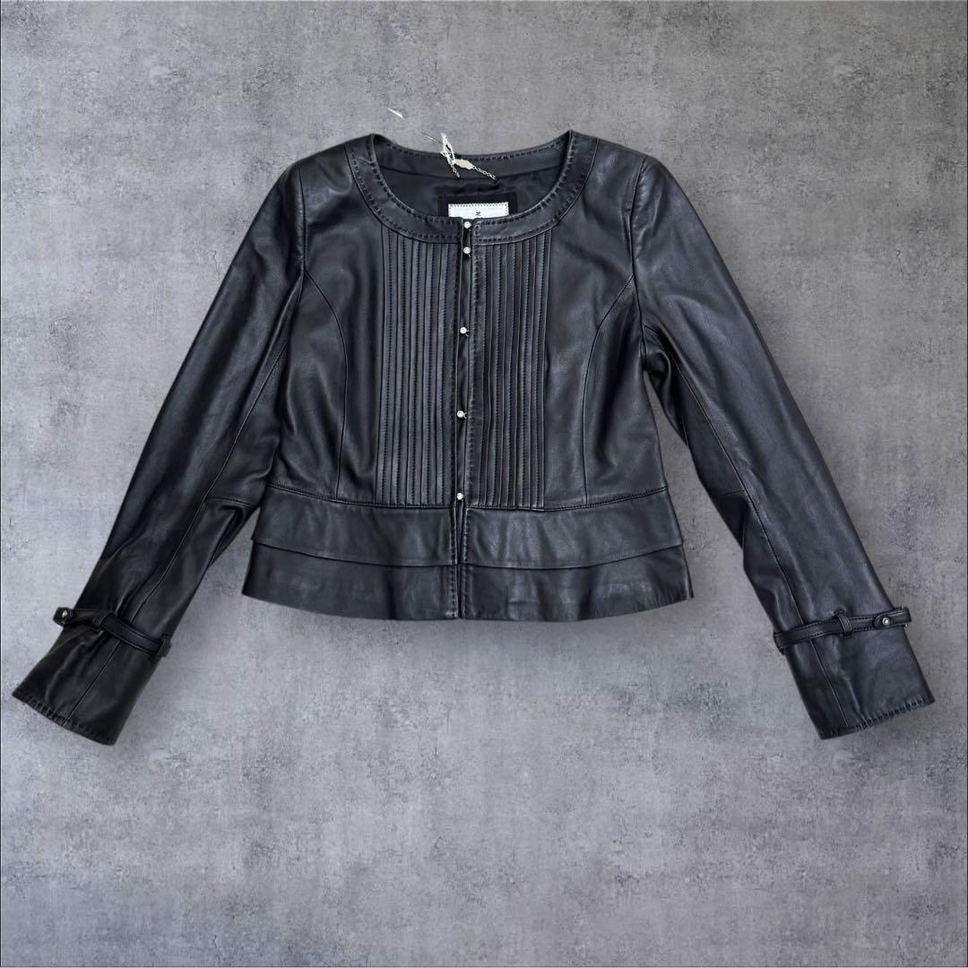 新品タグ付き✨クレージュ ラムレザー ジャケット ブラック ストーン