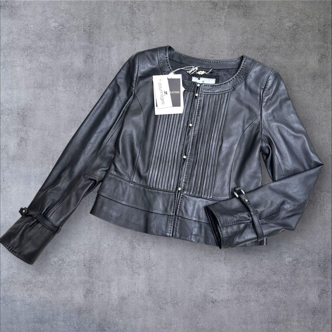 新品タグ付き✨クレージュ ラムレザー ジャケット ブラック ストーン