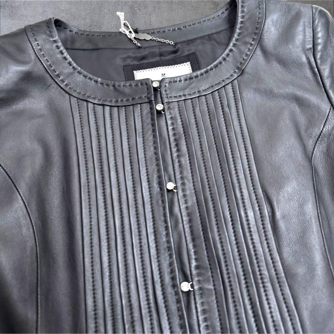 新品タグ付き✨クレージュ ラムレザー ジャケット ブラック ストーン