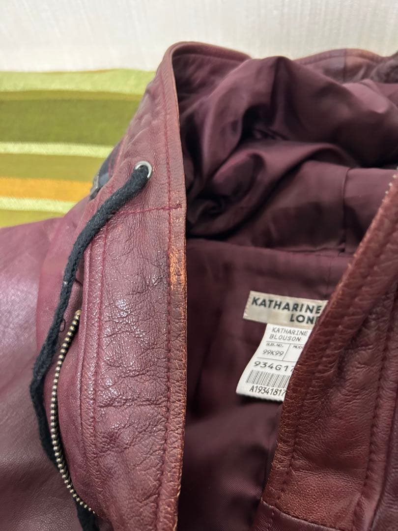 本革 Katharine Hamnett London フードブルゾン ボルドー