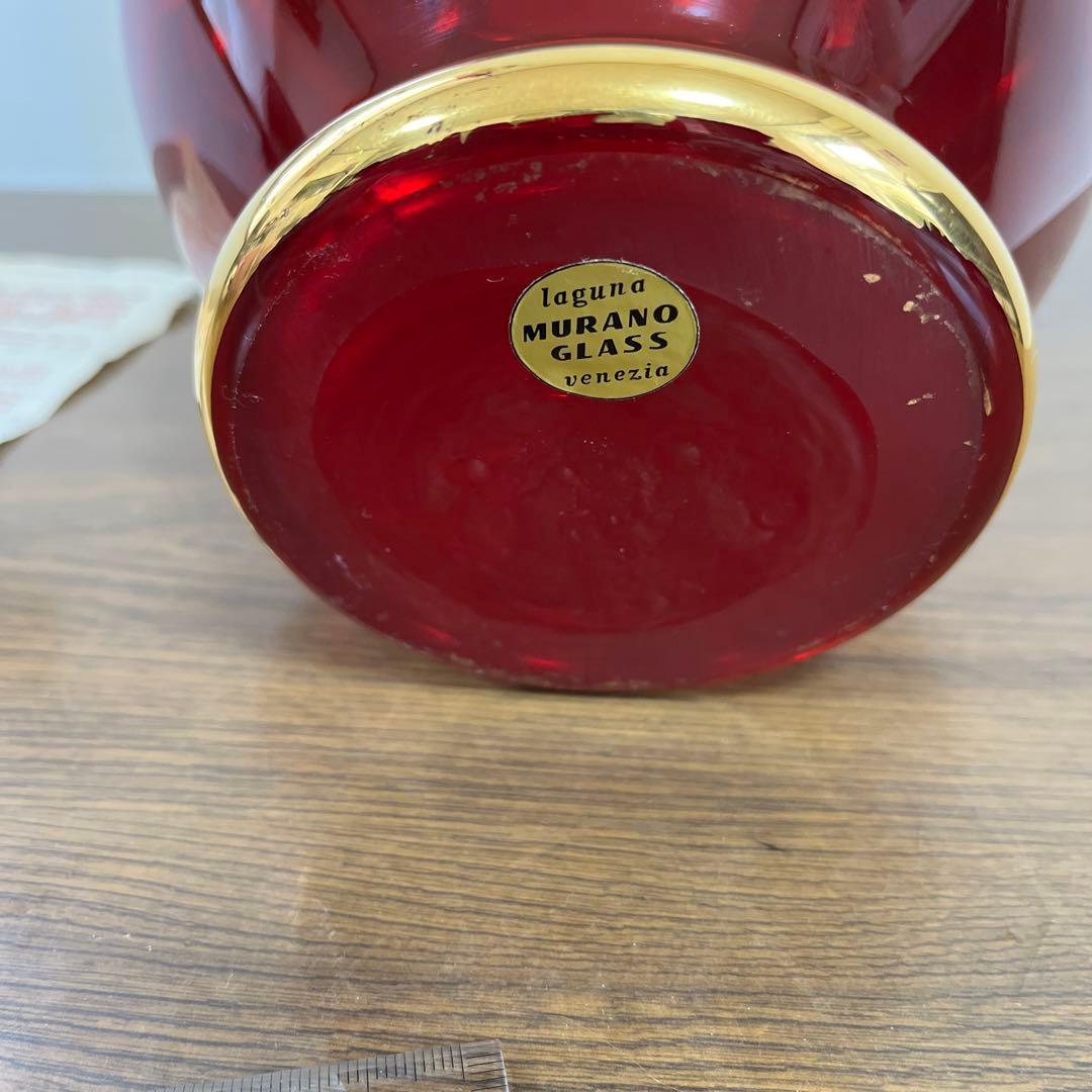 希少★イタリア製 ヴェネツィアグラス フラワーベース レッド 花瓶 ムラノグラス