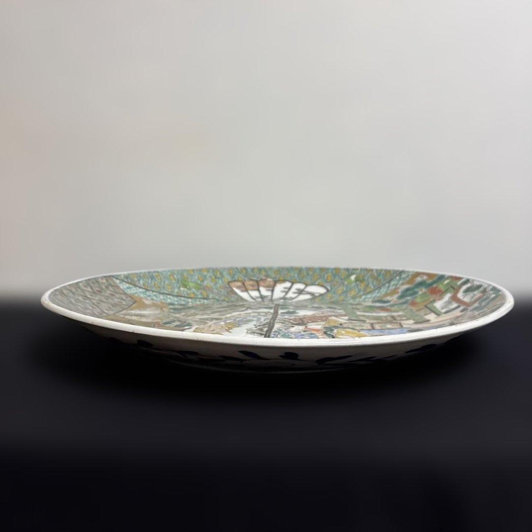 古伊万里 人物 骨董品 直径40センチ 大皿 色絵 人物馬山水図柄