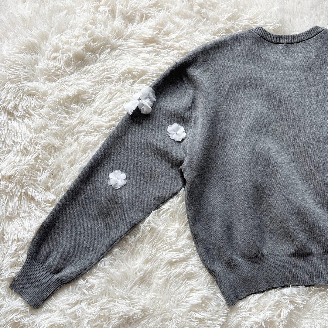 UNITED ARROWS✨3D フラワーモチーフ ロングスリーブニット　グレー