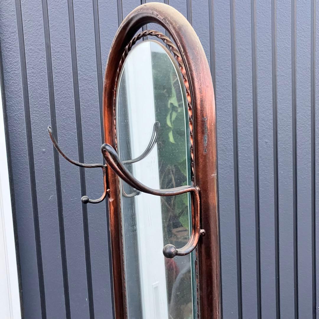 アンティーク 薔薇モチーフ 傘立て付きアイアンスタンドミラー 鏡 バラビンテージ