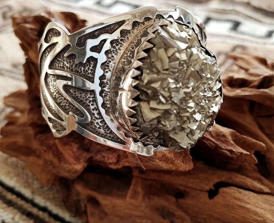 パイライト　ワイドバングル　シルバーsilver925 ハンドメイド　新品