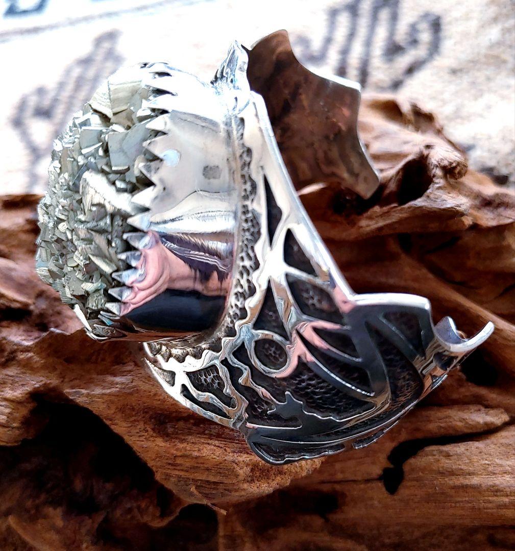 パイライト　ワイドバングル　シルバーsilver925 ハンドメイド　新品