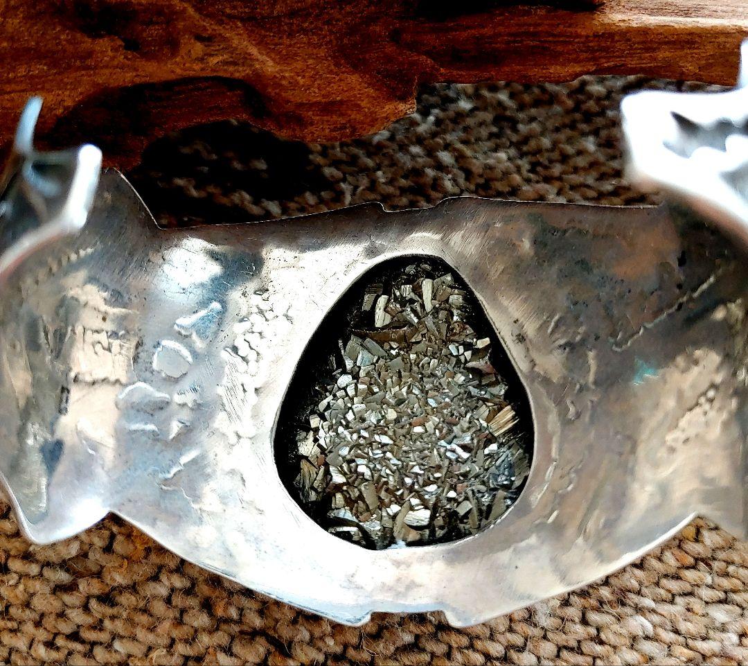 パイライト　ワイドバングル　シルバーsilver925 ハンドメイド　新品