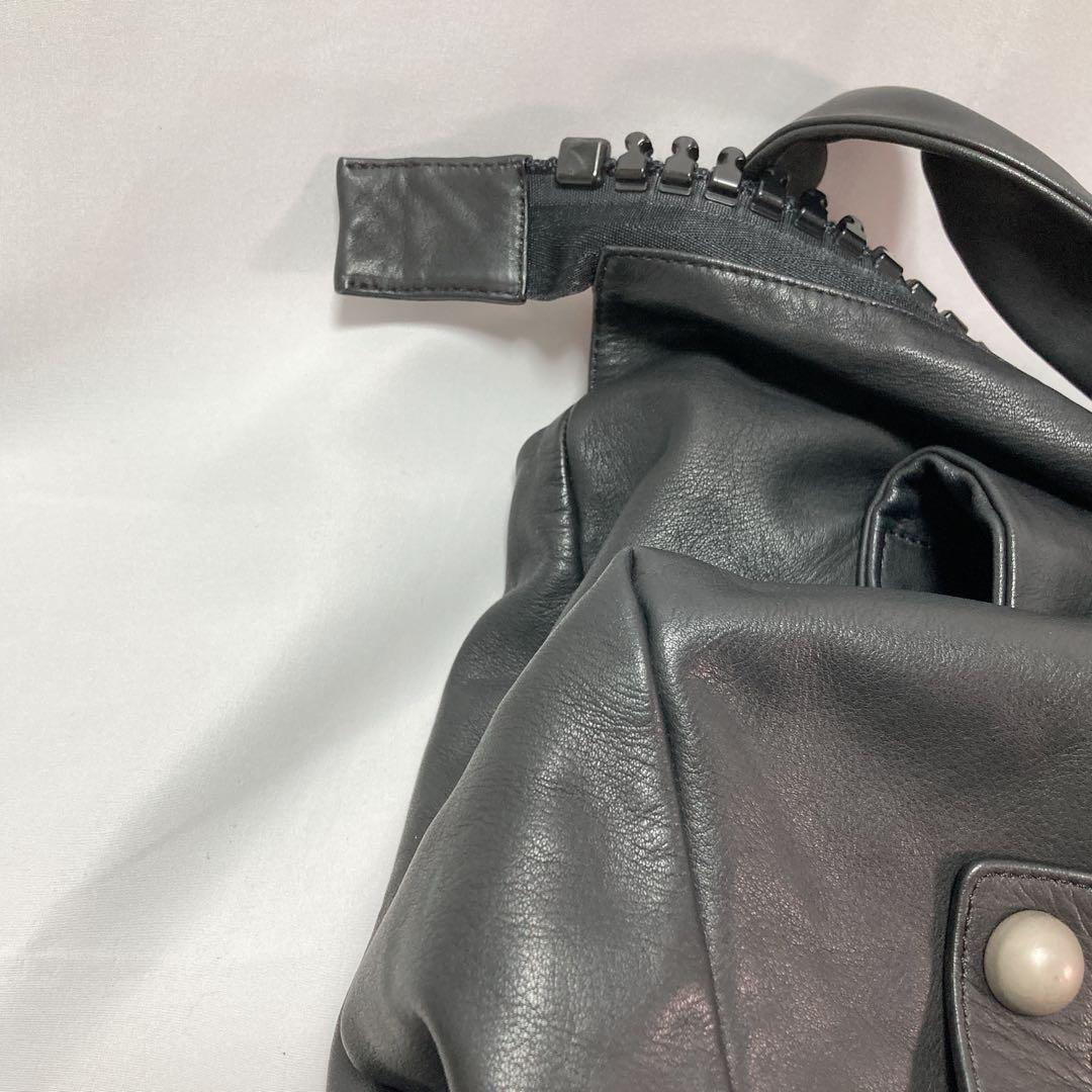 【美品】kawa-kawa カワカワ ボストン レザー ビッグファスナー BK