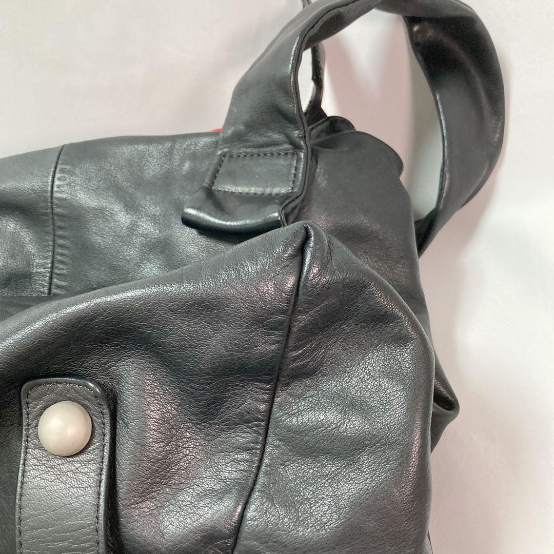 【美品】kawa-kawa カワカワ ボストン レザー ビッグファスナー BK