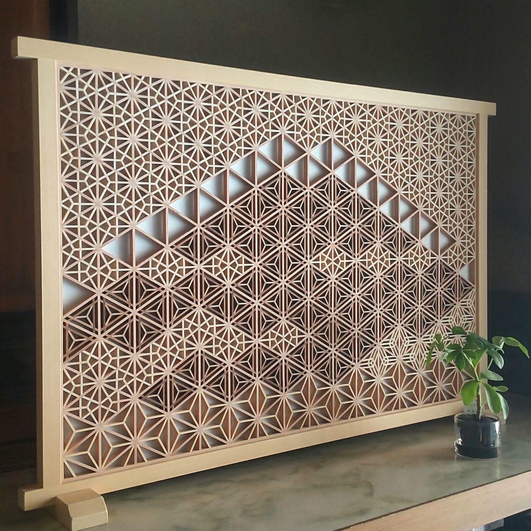 組子細工 組子 赤富士 富士山 透かし模様 衝立 パーテーション 日本 職人技