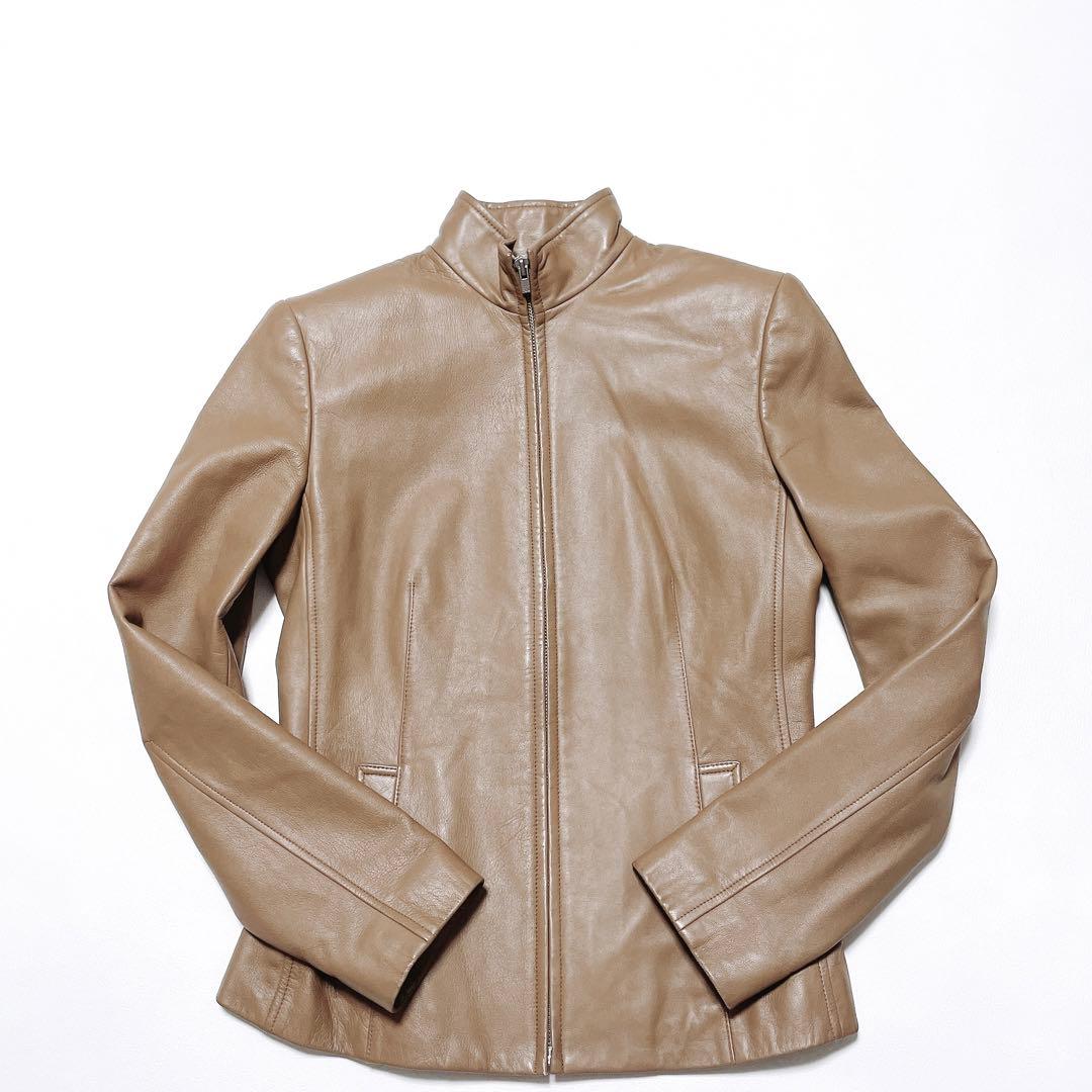 美品★カルバンクライン　ラムレザージャケット　スタンドカラー ベージュ4(605