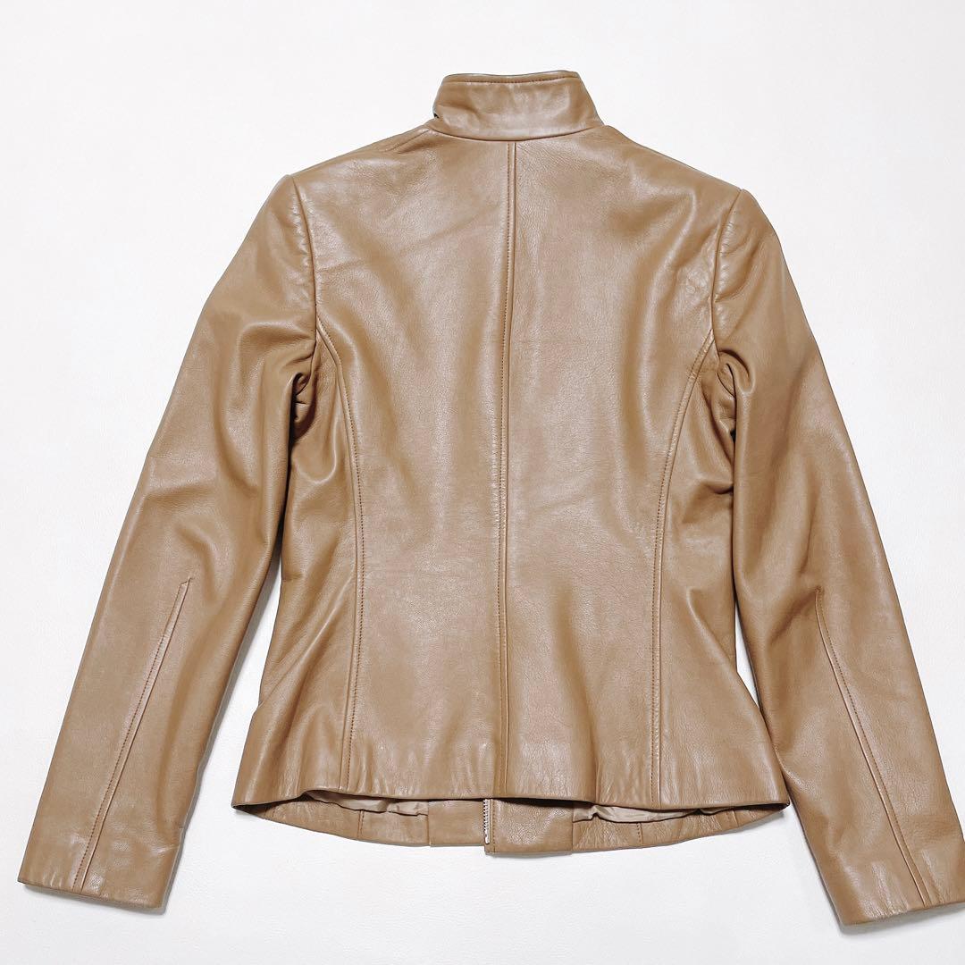 美品★カルバンクライン　ラムレザージャケット　スタンドカラー ベージュ4(605