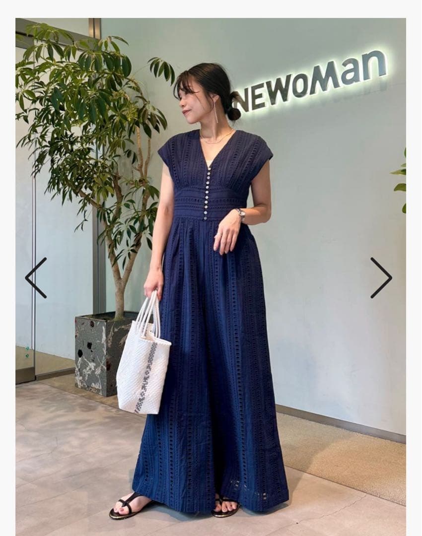 値下ne Quittez pas☆カットワーク　オールインワン☆ネイビー☆美品♪