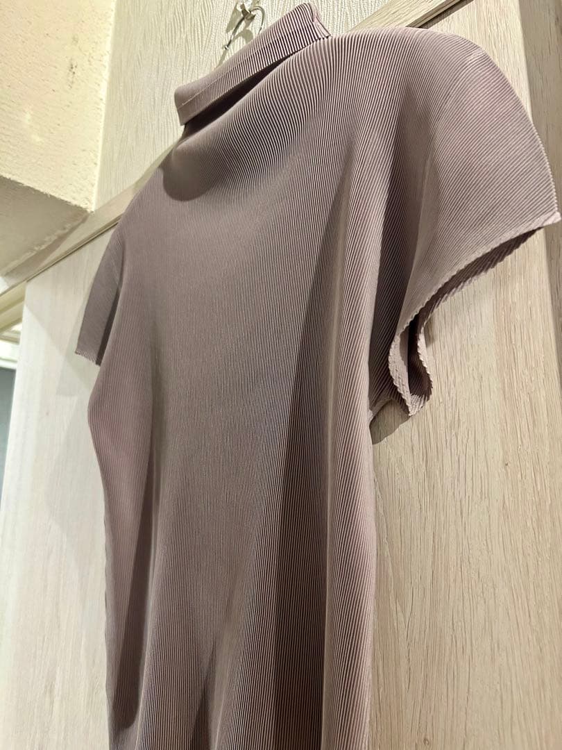 プリーツプリーズpleats pleaseハイネックミスト半袖 グレージュ