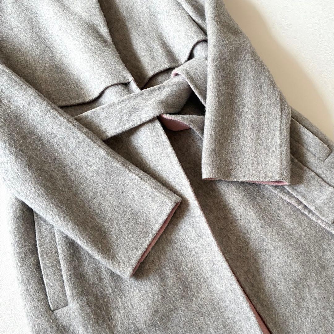 ANAYI　アナイ　近年モデル　ウールリバーコート　ガウンコート　グレーxピンク